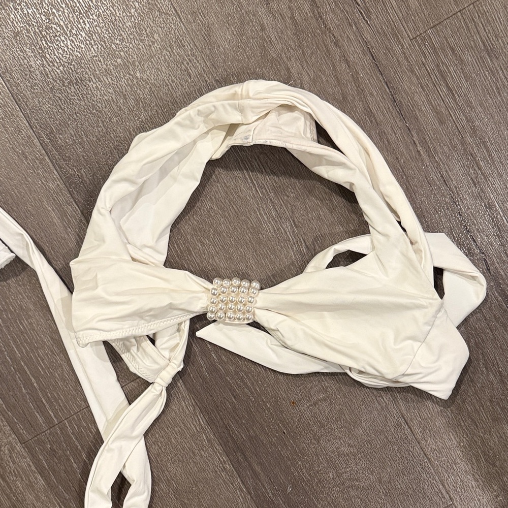White Swimsuit with Pearl Accent